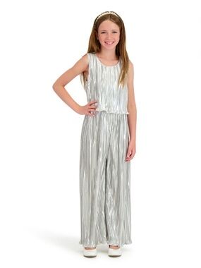 NWT Silver Metallic Pleated Girls Jumpsuit